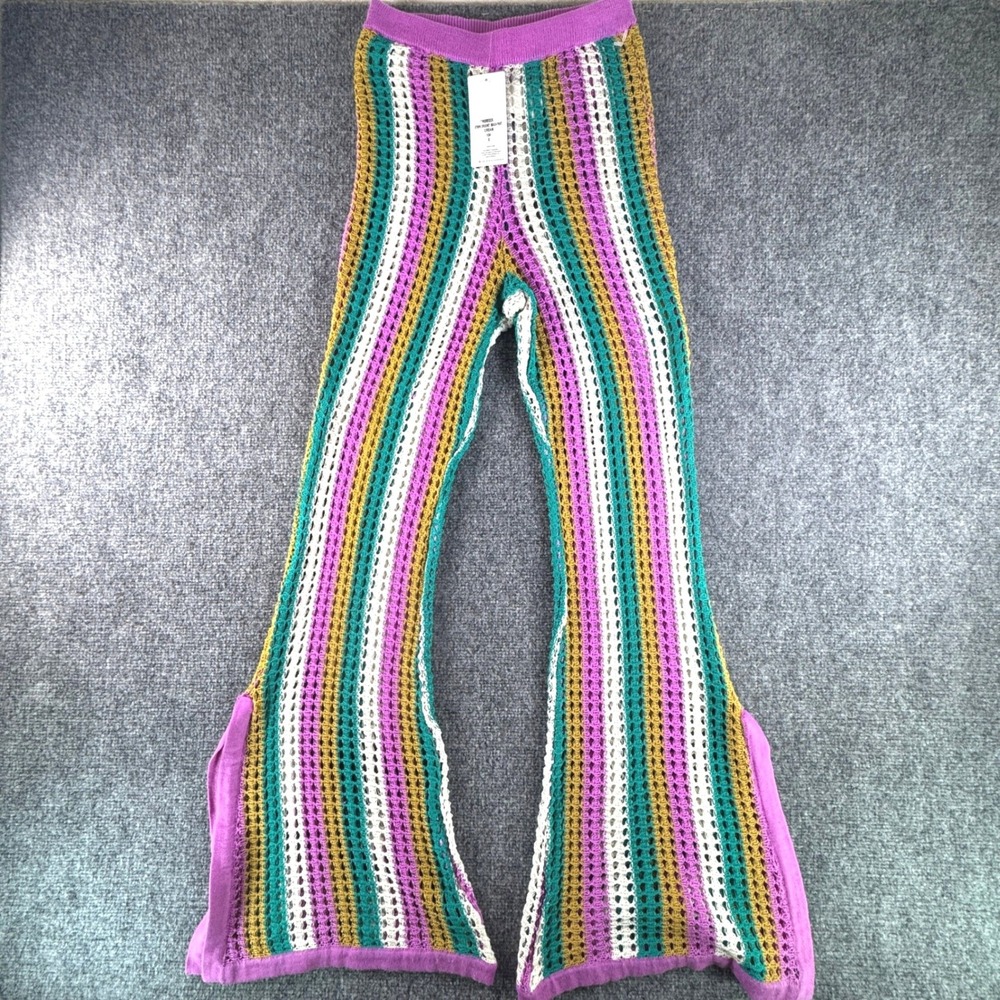Crochet Striped Flare Beach Pants Hurley Small Multicolor High Rise Boho - Picture 2 of 12